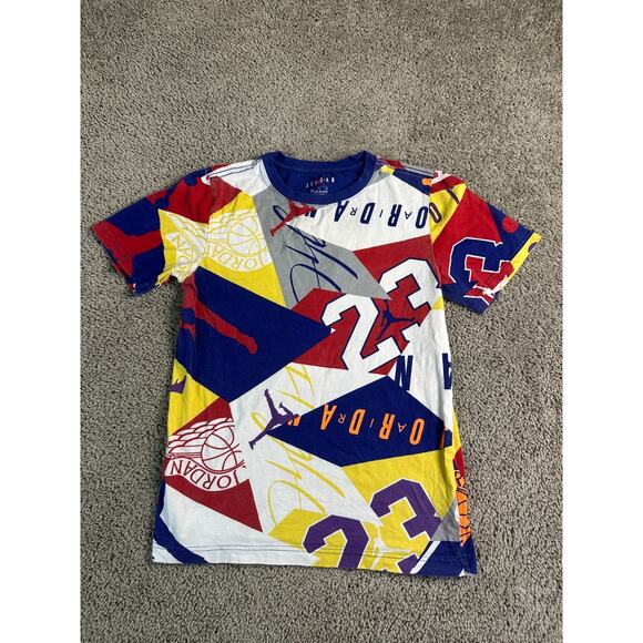 Nike Other - Nike Air Jordan Shirt Boys XL Multicolor AOP Jumpman Retro Logos Short Sleeve *